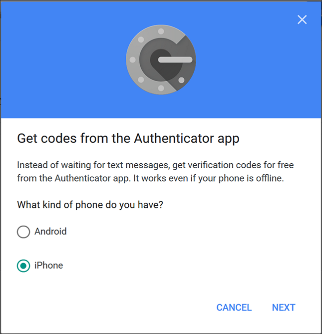 Στην οθόνη του Google Authenticator όπου επιλέγετε "Android" ή "iPhone".