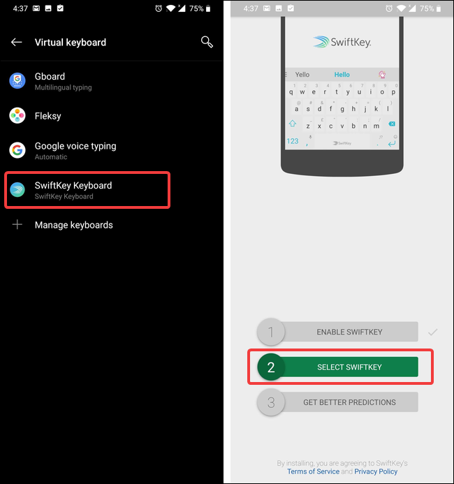 bakstelėkite „swiftkey“