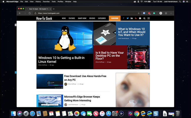 Edge Browser на Mac у темному режимі