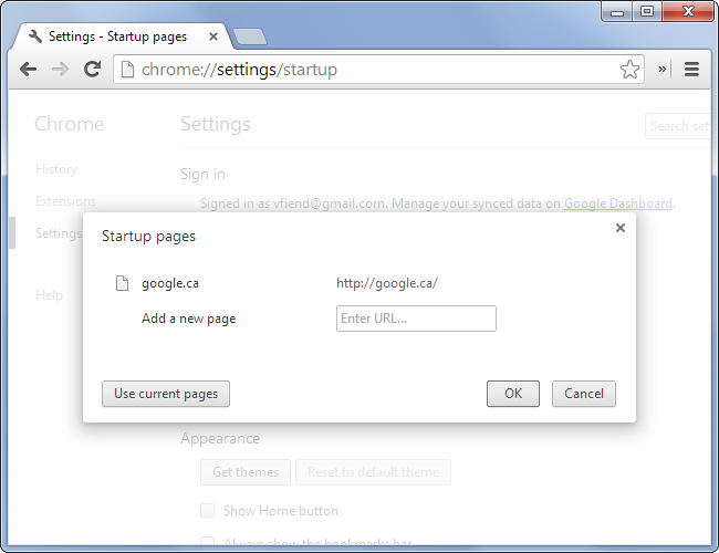 Chrome-set-startup-pages