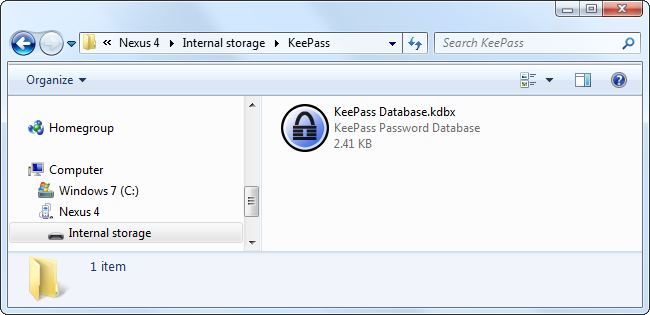 قاعدة بيانات وضعت-حرة KeePass على الهاتف الذكي