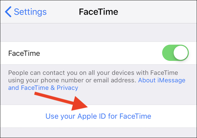 Stuknij opcję Użyj swojego Apple ID dla FaceTime