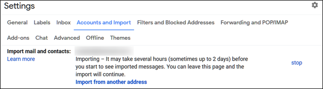 Ви можете переглянути хід імпорту з Налаштування> Облікові записи та Імпорт.
