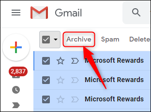 Кнопка Архів Gmail