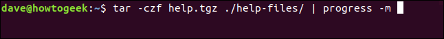 tar -czf help.tgz ./help-files/ | progress -m em uma janela de terminal