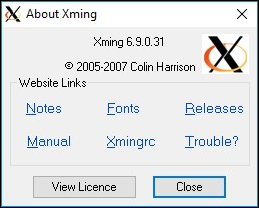 Xming à propos de la fenêtre