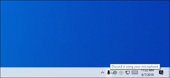 Passer la souris sur l'icône du microphone dans la barre d'état système de la mise à jour de mai 2019