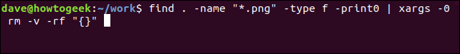 Bul -sim "* .png" -tipi f -print0 | xargs -0 rm -v -rf bir terminal penceresinde "{}"