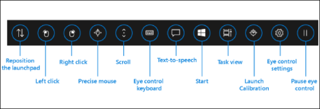 Eye Control felület a Windows 10 rendszerben