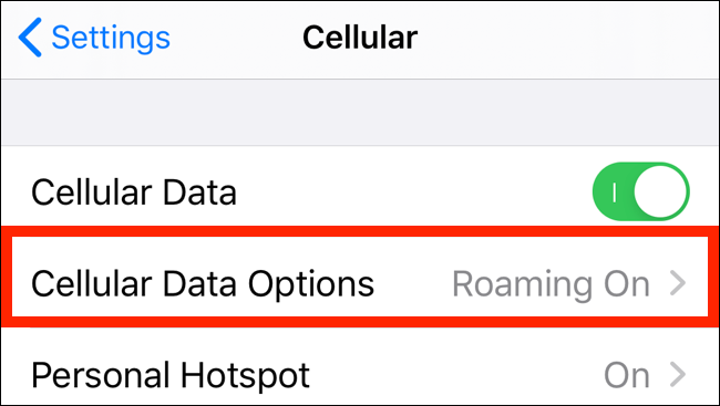 Appuyez sur Options de données cellulaires dans les paramètres