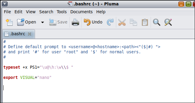 .bashrc i pluma